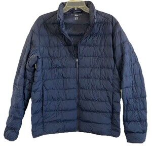 UNIQLO ULTRA LIGHT DOWN L Dark Blue Quilted Puffer Full Zip Jacket Pockets